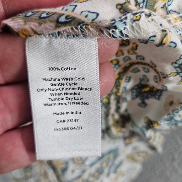 Talbots Womens Large Paisley Blouse Blue Yellow Split Neck Long Sleeve Top - Picture 5 of 9